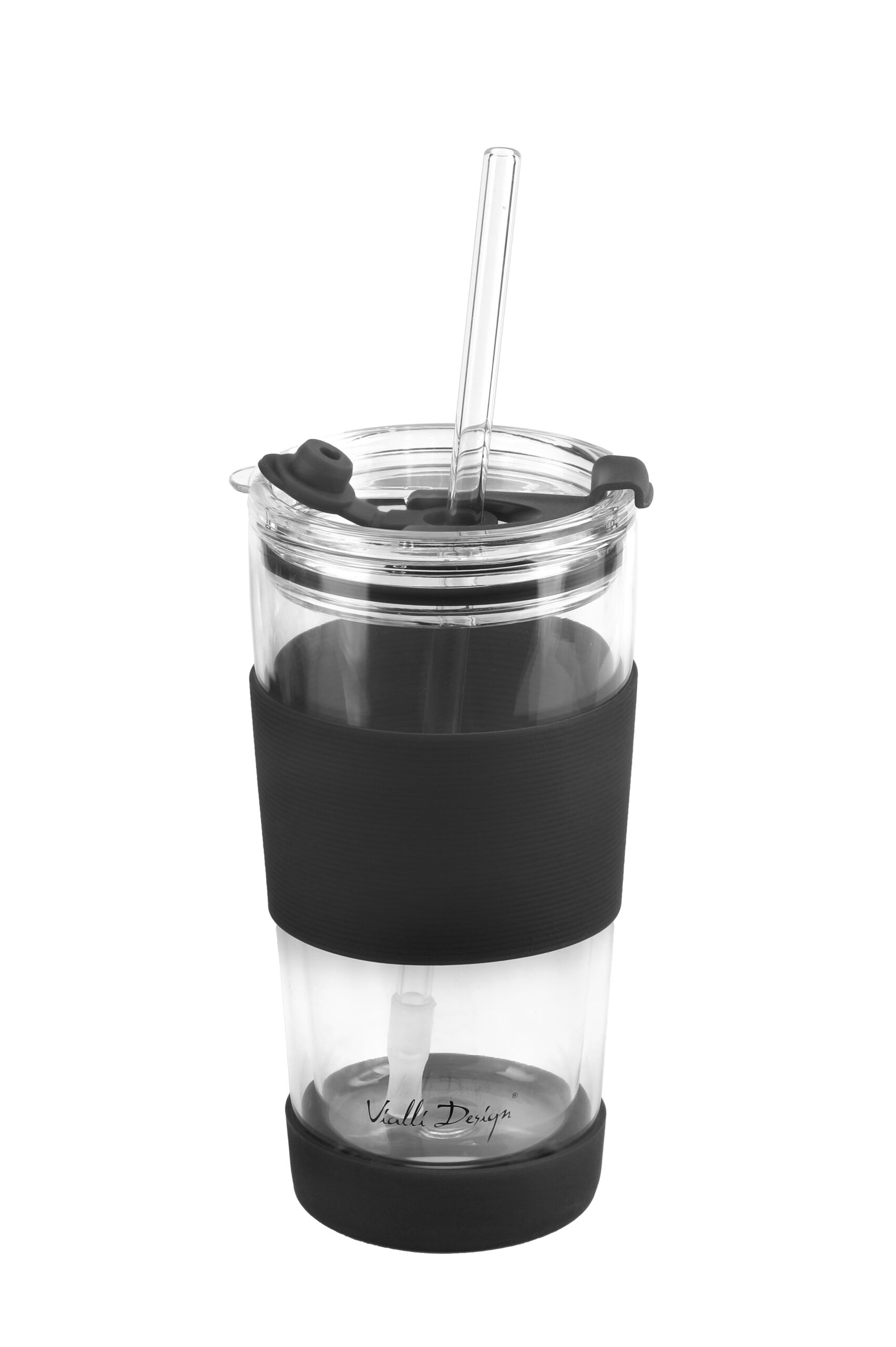 KUBEK TERMICZNY SZKLANY ZE SŁOMKĄ 600 ML czarny - obrazek 4