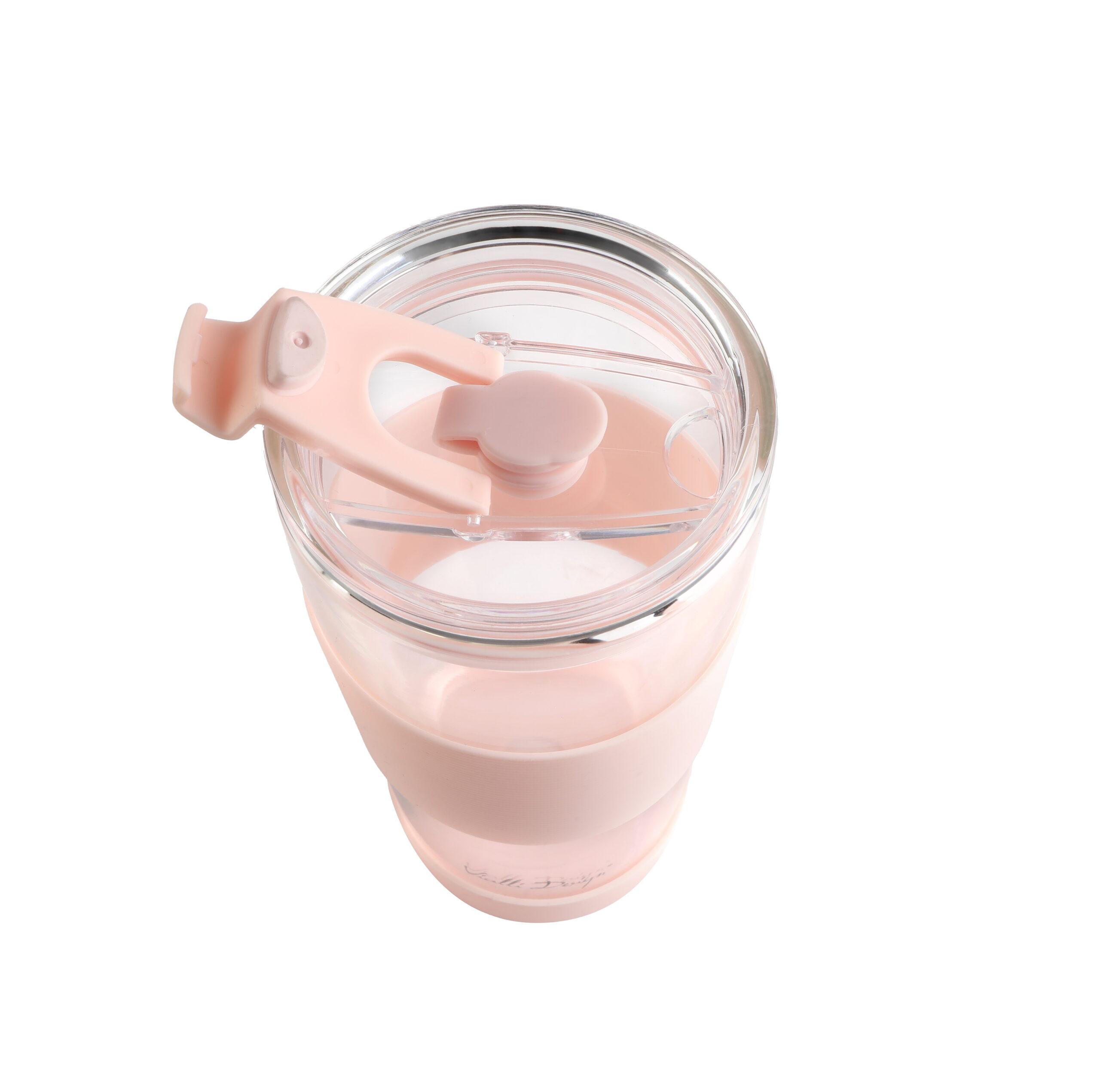 KUBEK TERMICZNY SZKLANY ZE SŁOMKĄ 600 ML różowy - obrazek 2